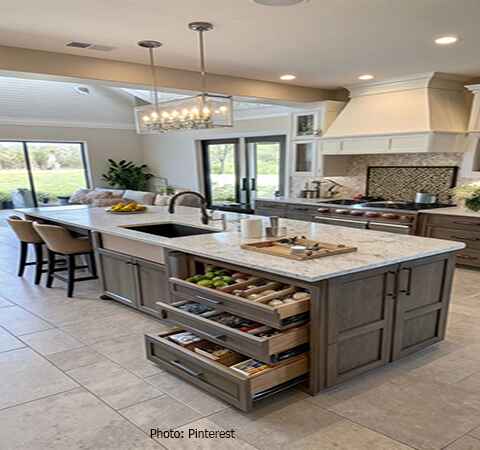 ASASA Kitchens presents a cozy kitchen island design with beautiful details.